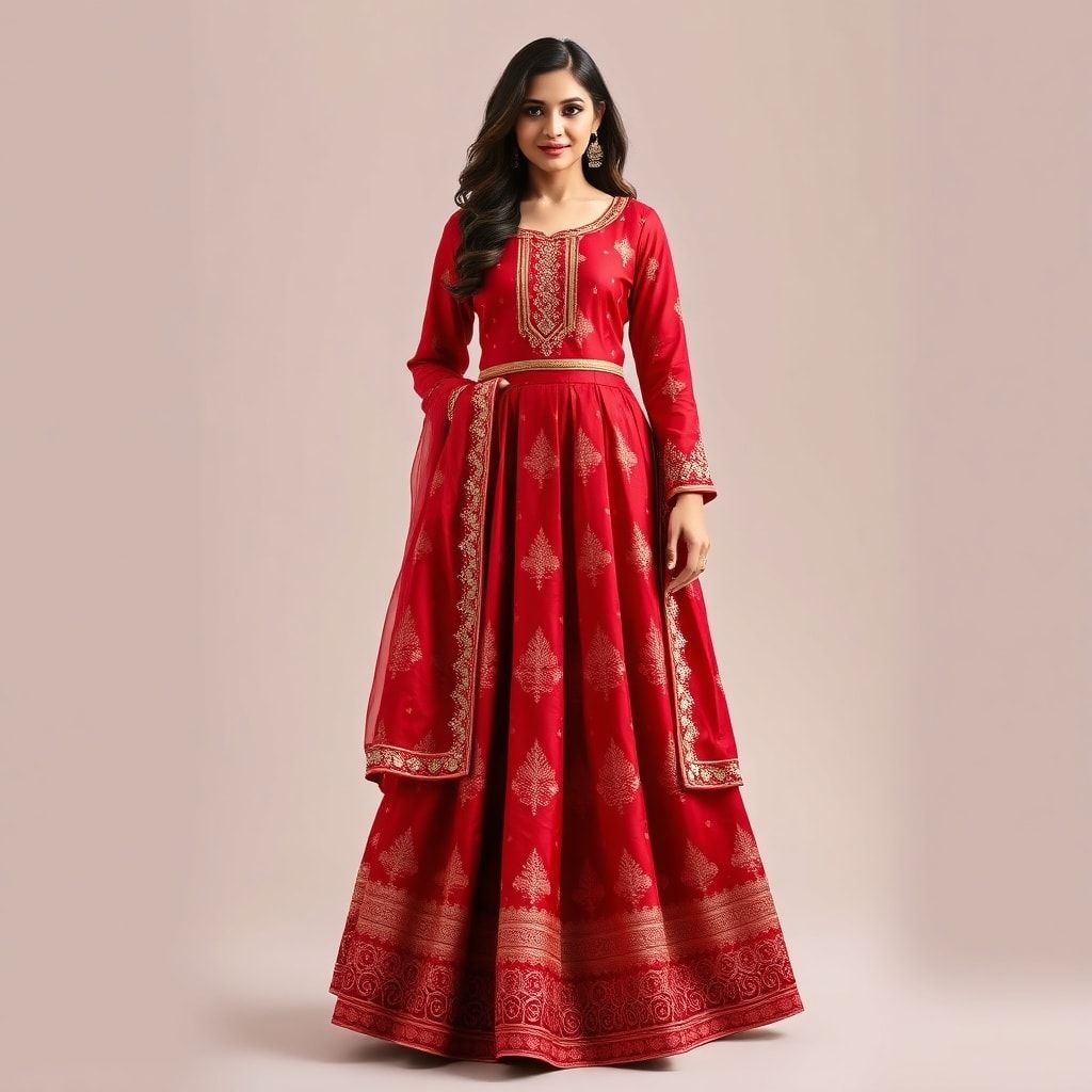 Red Brocade Anarkali with Gota Patti Border